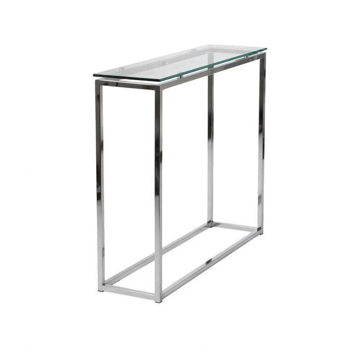 Geo Rectangle Clear Glass and Chrome Console Table Image 2