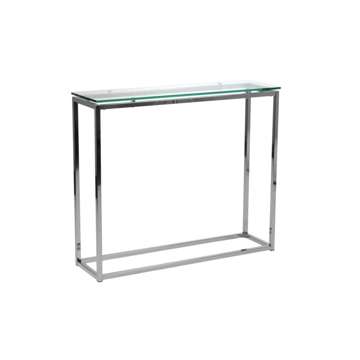 Geo Rectangle Clear Glass and Chrome Console Table Image 3