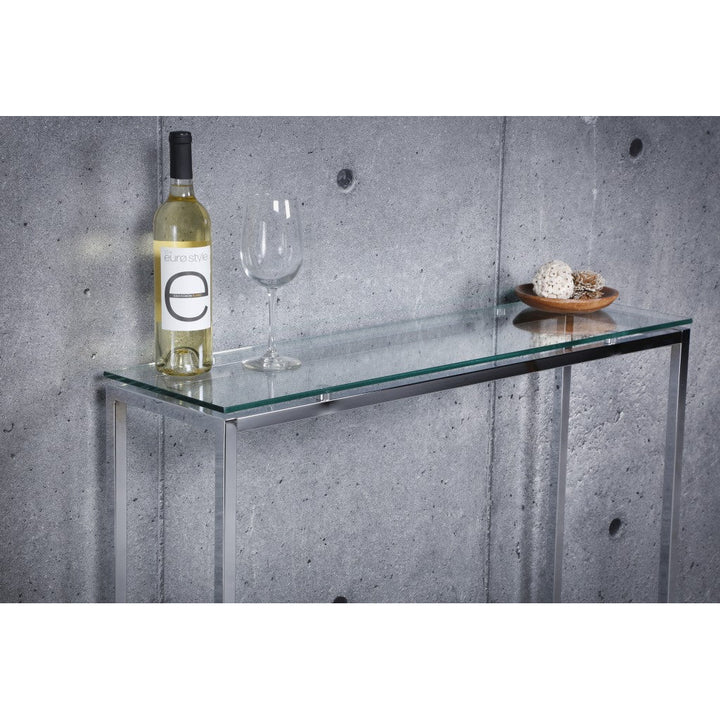 Geo Rectangle Clear Glass and Chrome Console Table Image 4