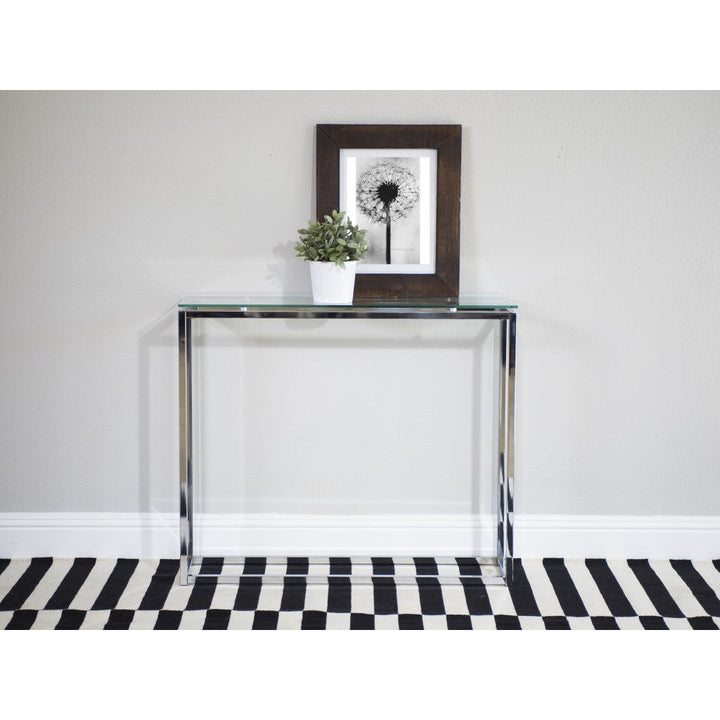 Geo Rectangle Clear Glass and Chrome Console Table Image 7