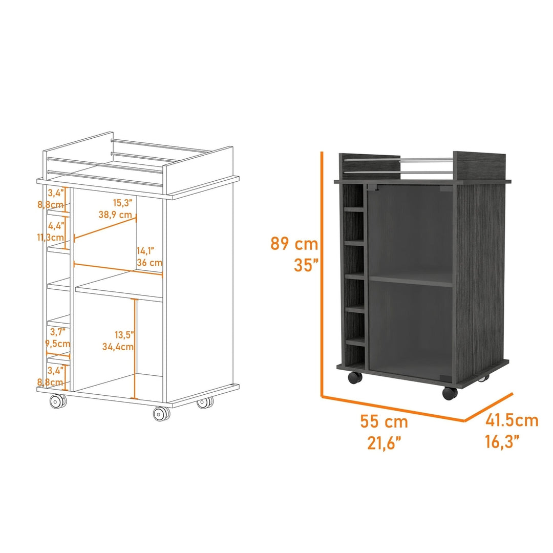 Gray Rolling Bar Cart With Wine Storage Image 3