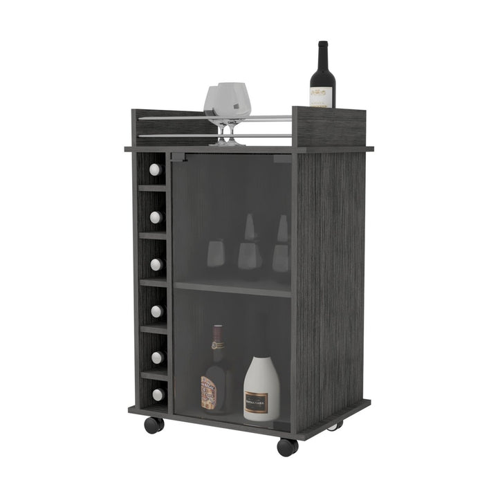 Gray Rolling Bar Cart With Wine Storage Image 6