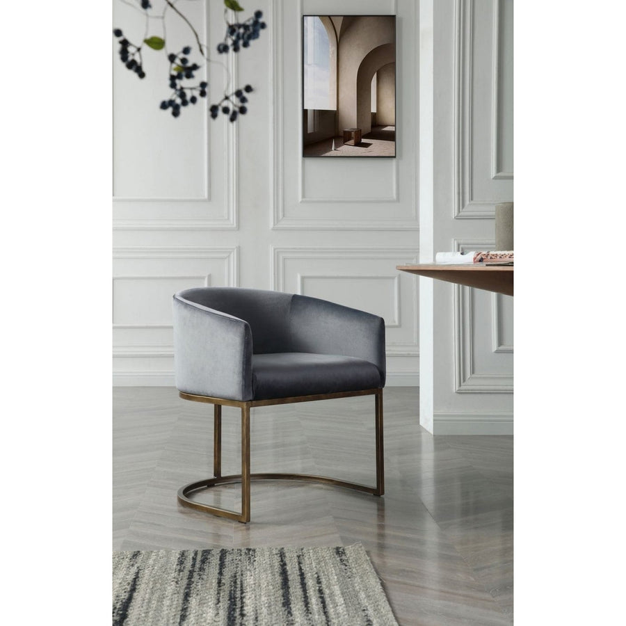 Gray And Brass Upholstered Velvet Dining Arm Chair Image 1