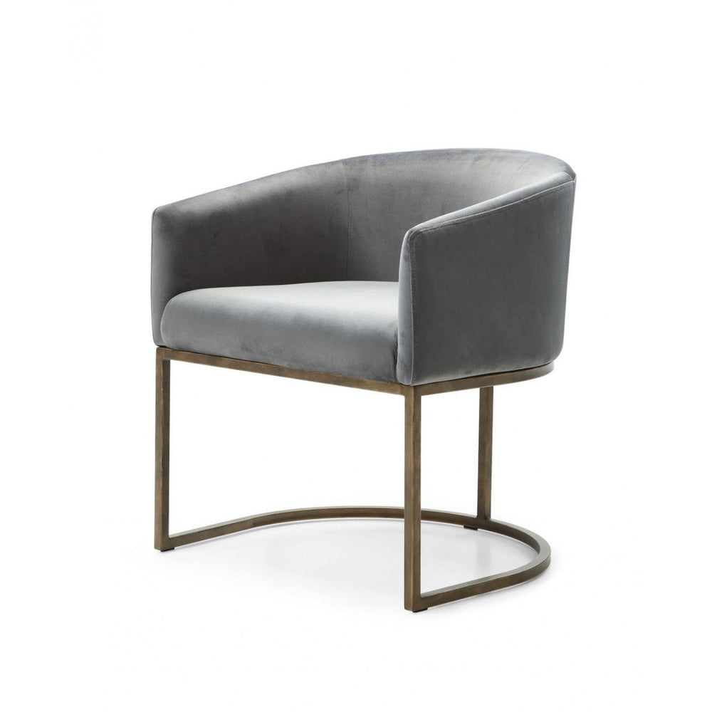 Gray And Brass Upholstered Velvet Dining Arm Chair Image 2