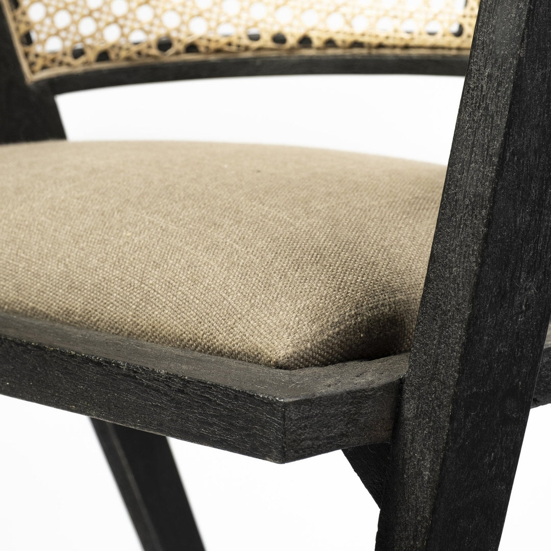 Gray And Black Upholstered Linen Open Back Dining Arm Chair Image 7