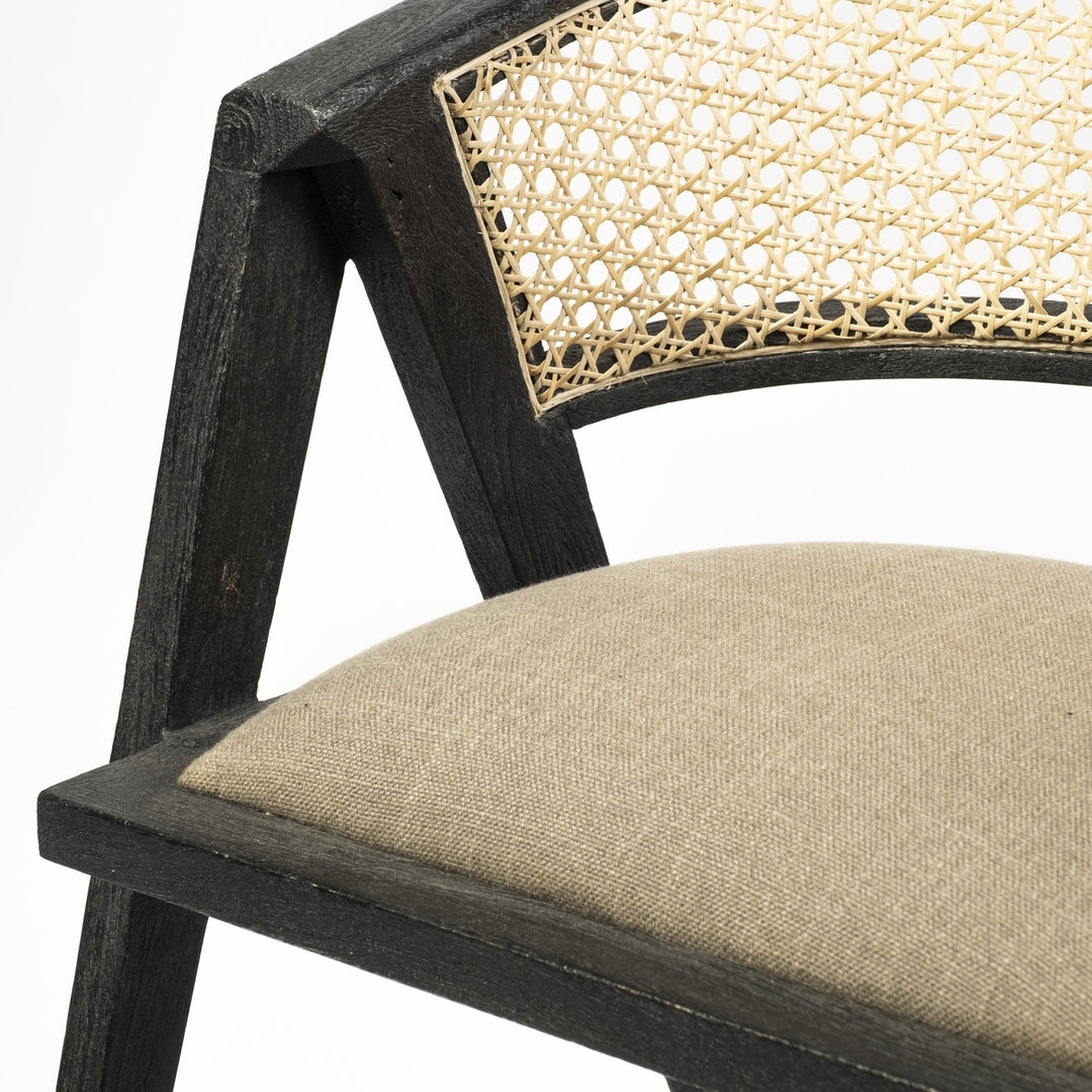 Gray And Black Upholstered Linen Open Back Dining Arm Chair Image 8