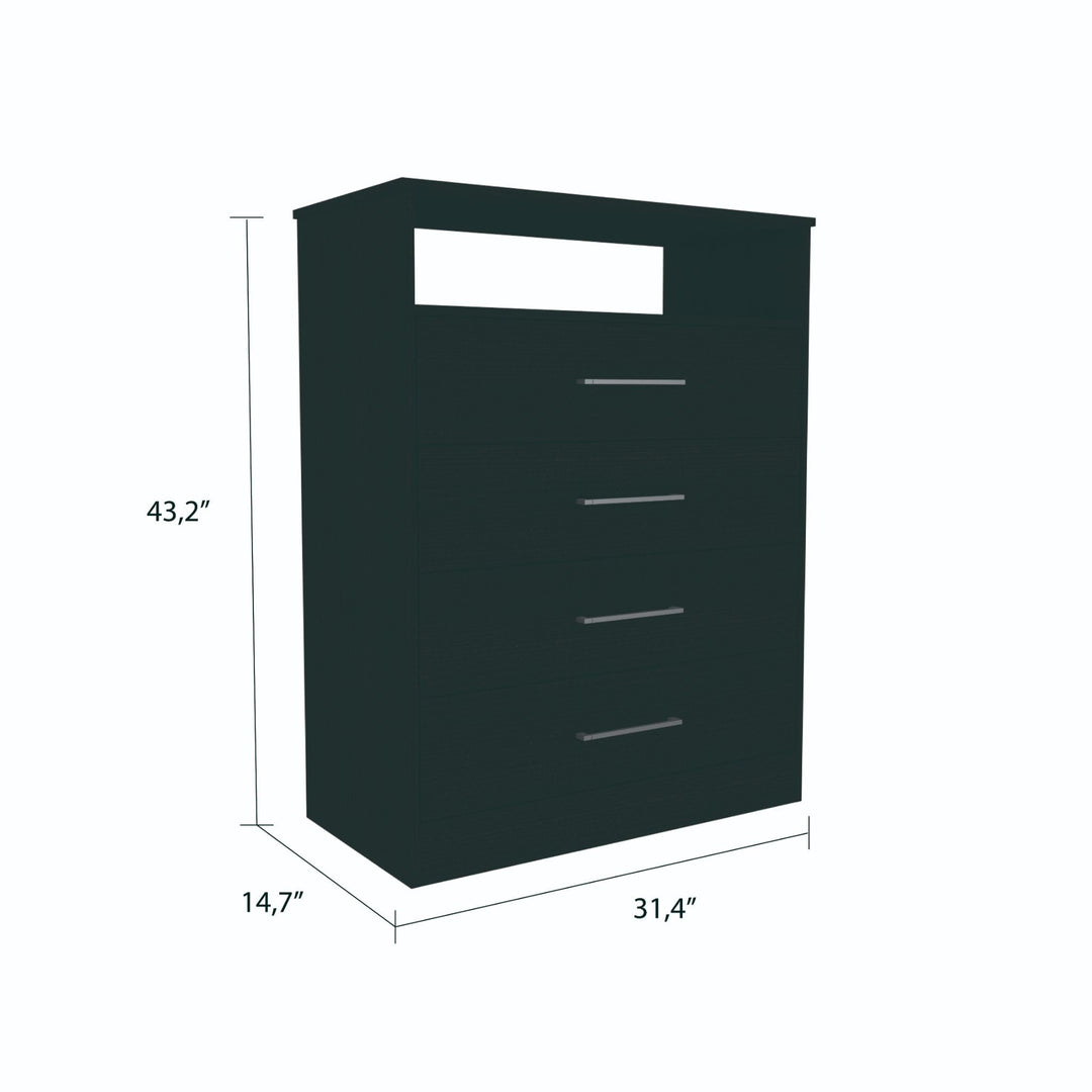 Modern Black Four Drawer Dresser with Hutch Image 3