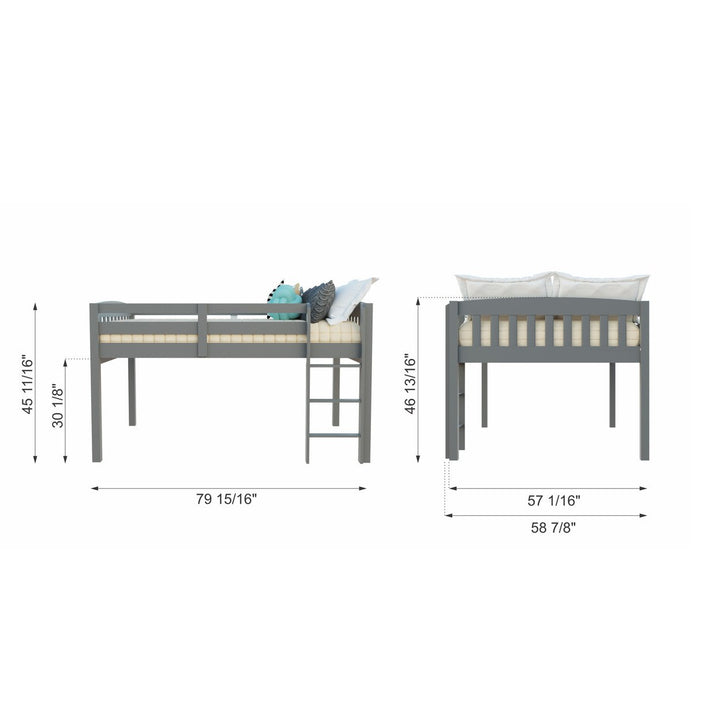 Gray Solid Wood Twin Size Low Loft Bed Image 4