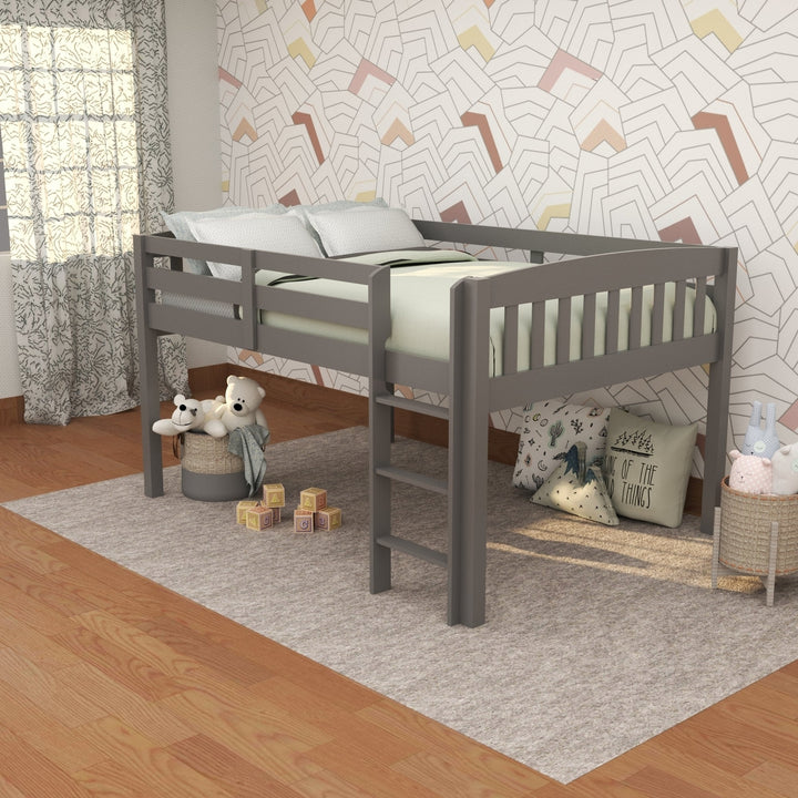 Gray Solid Wood Twin Size Low Loft Bed Image 5