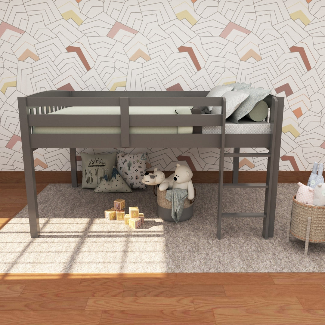 Gray Solid Wood Twin Size Low Loft Bed Image 6