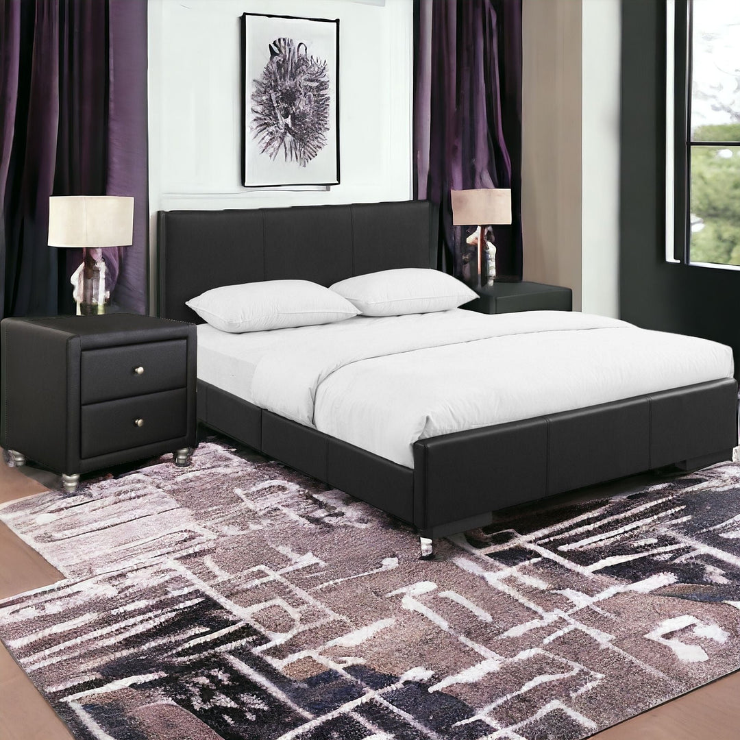 Solid Manufactured Wood Black Standard Bed Upholstered With Headboard Image 3