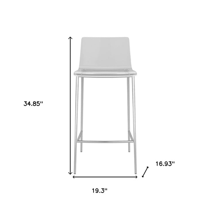 Set of Two 26" Clear And Silver Metal Low Back Counter Height Bar Chairs Image 6