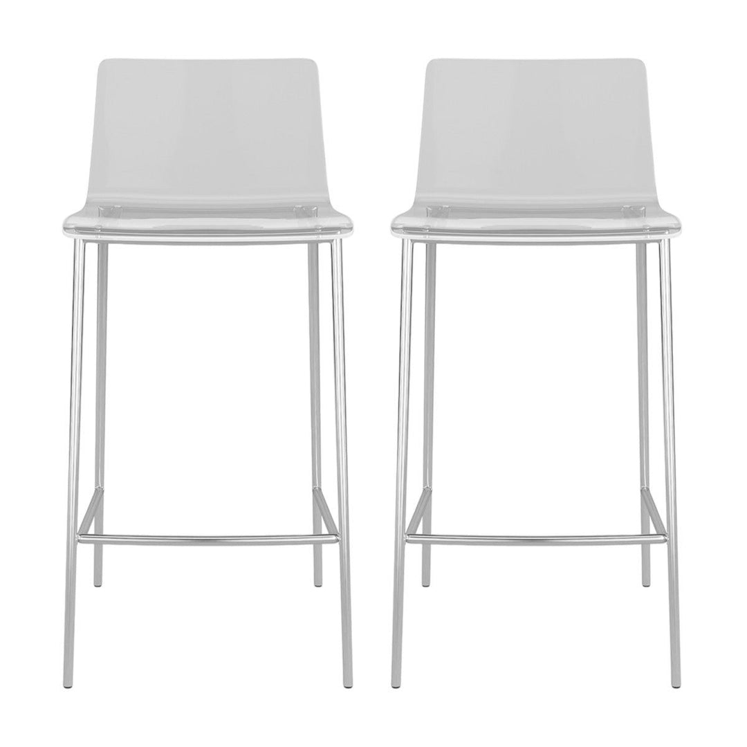 Set of Two 26" Clear And Silver Metal Low Back Counter Height Bar Chairs Image 7