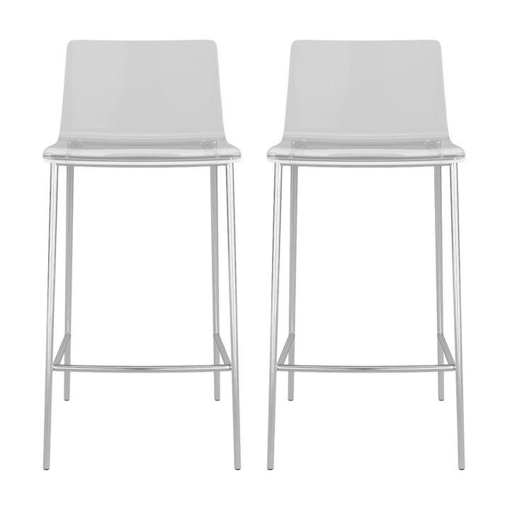 Set of Two 26" Clear And Silver Metal Low Back Counter Height Bar Chairs Image 7