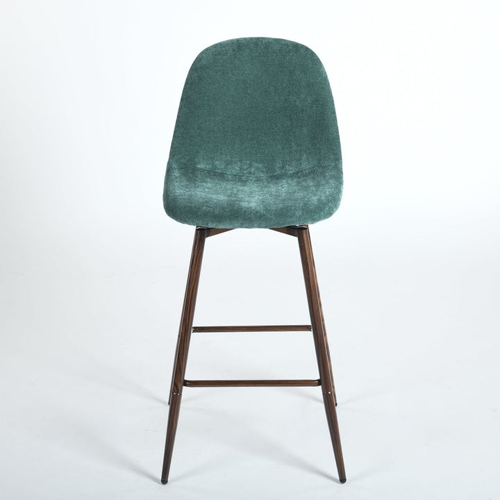 Set of Two 26" Green And Brown Velvet And Steel Counter Height Bar Chairs Image 4