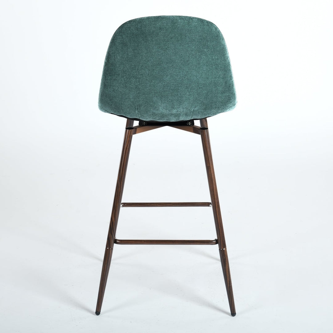 Set of Two 26" Green And Brown Velvet And Steel Counter Height Bar Chairs Image 6