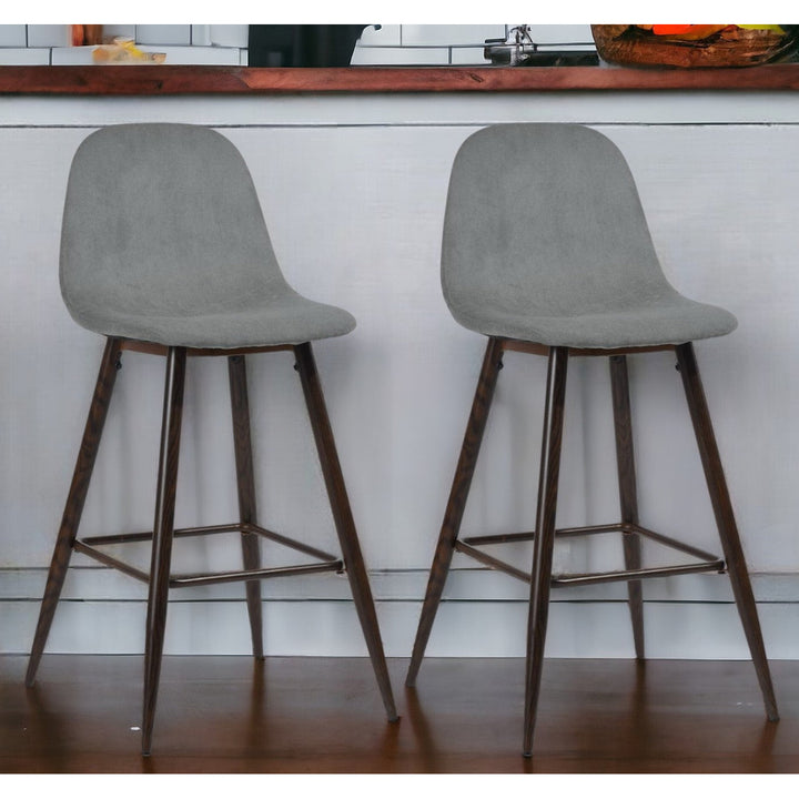 Set of Two 26" Gray And Gold Steel Counter Height Bar Chairs Image 8