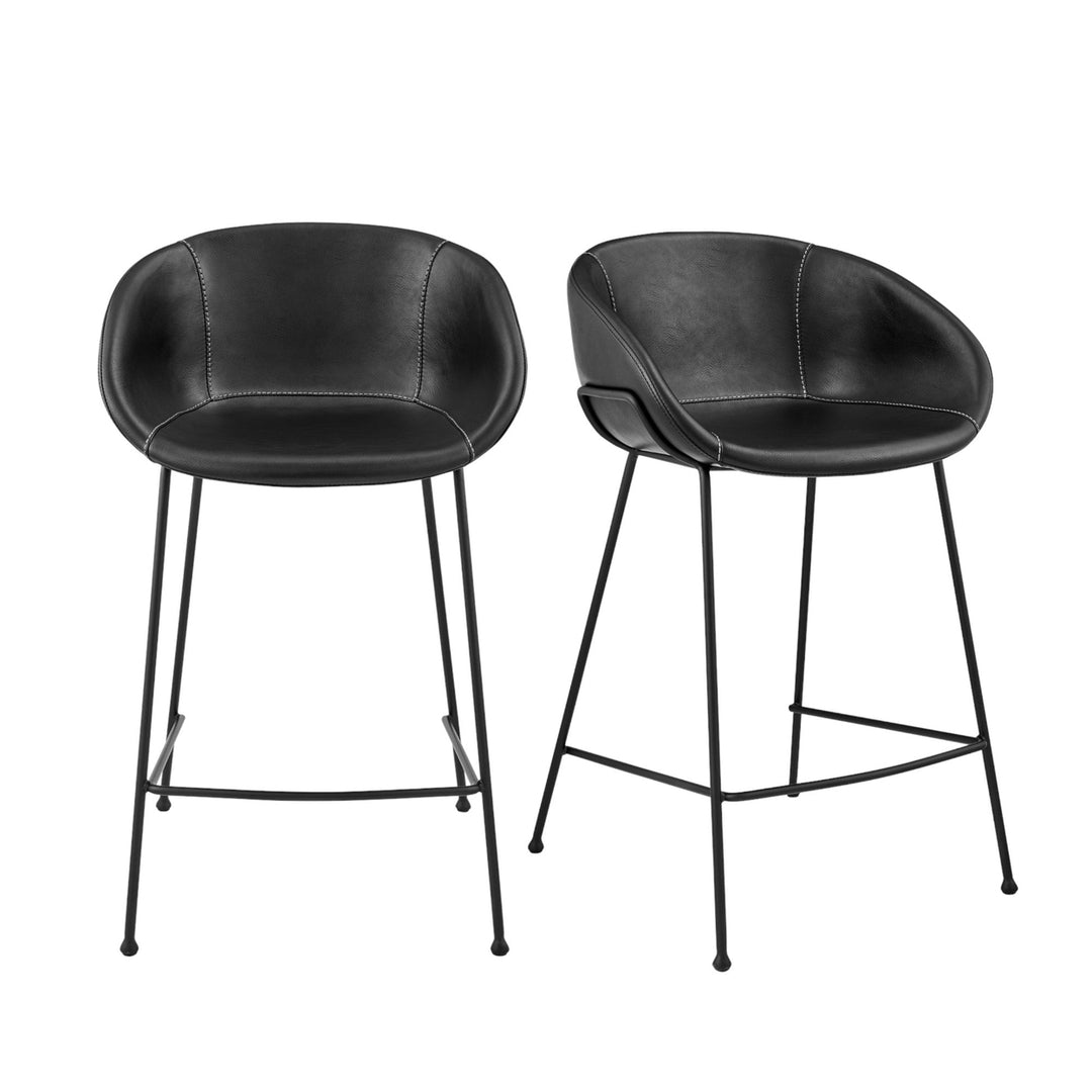 Set of Two 26" Faux Leather And Steel Low Back Counter Height Bar Chairs Image 10