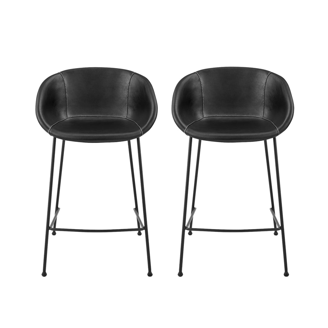 Set of Two 26" Faux Leather And Steel Low Back Counter Height Bar Chairs Image 11