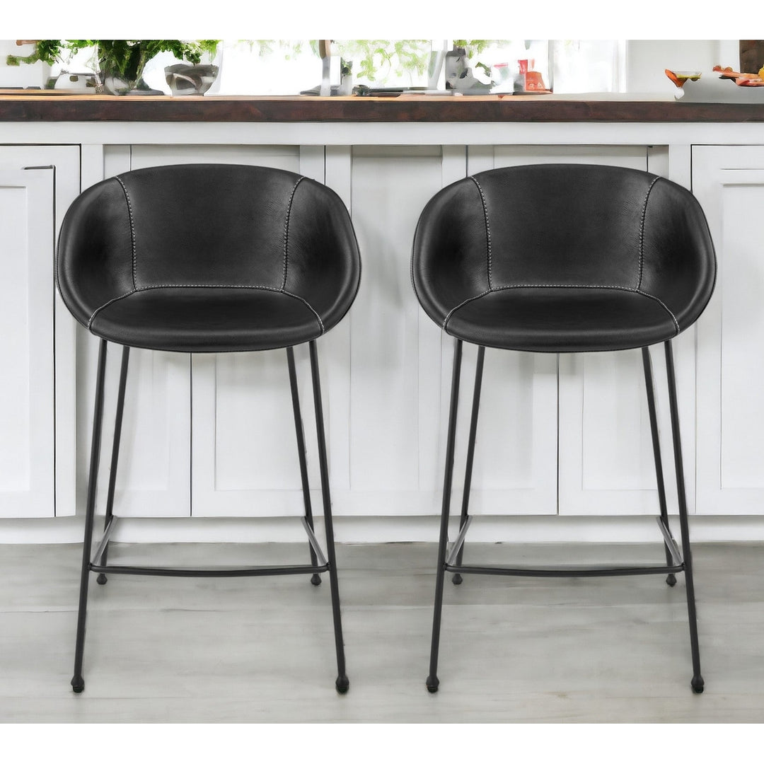 Set of Two 26" Faux Leather And Steel Low Back Counter Height Bar Chairs Image 12