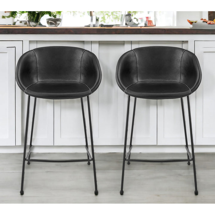 Set of Two 26" Faux Leather And Steel Low Back Counter Height Bar Chairs Image 12