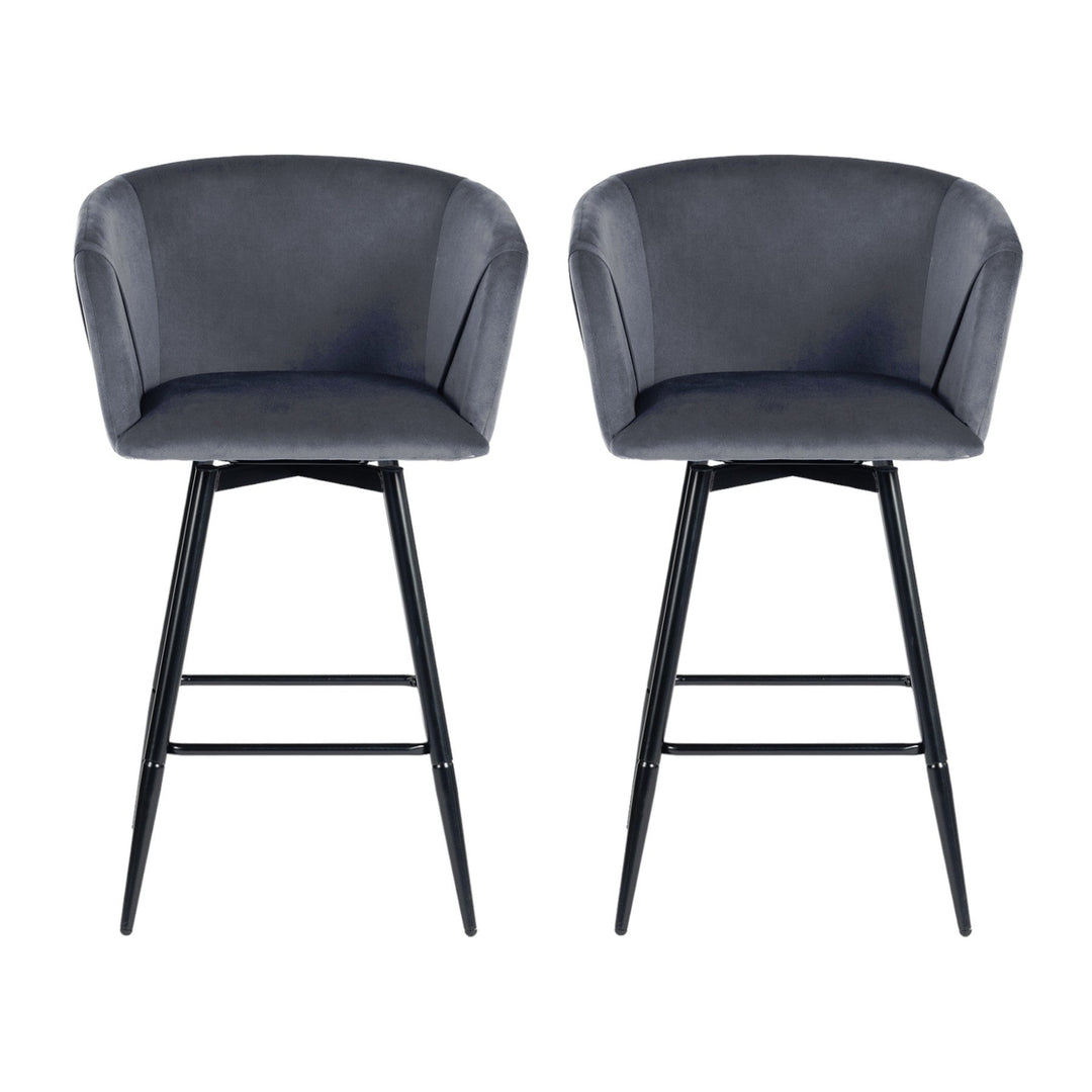 Set of Two 28" Gray And Black Velvet And Steel Bar Chairs Image 6