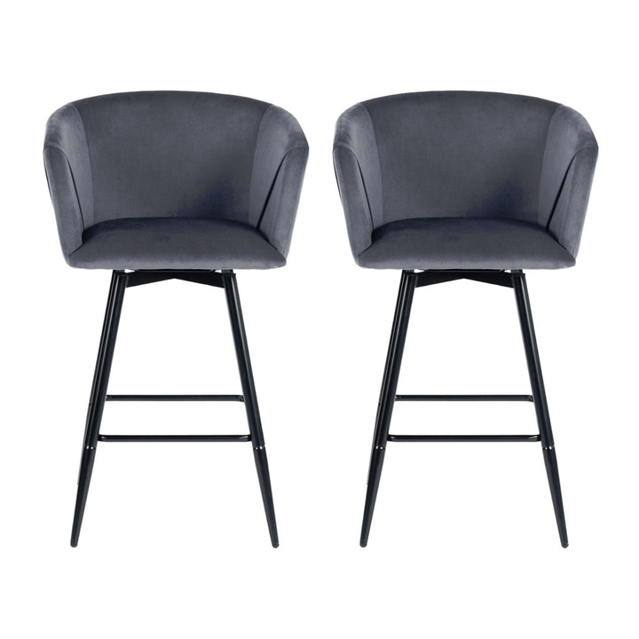 Set of Two 28" Gray And Black Velvet And Steel Bar Chairs Image 6