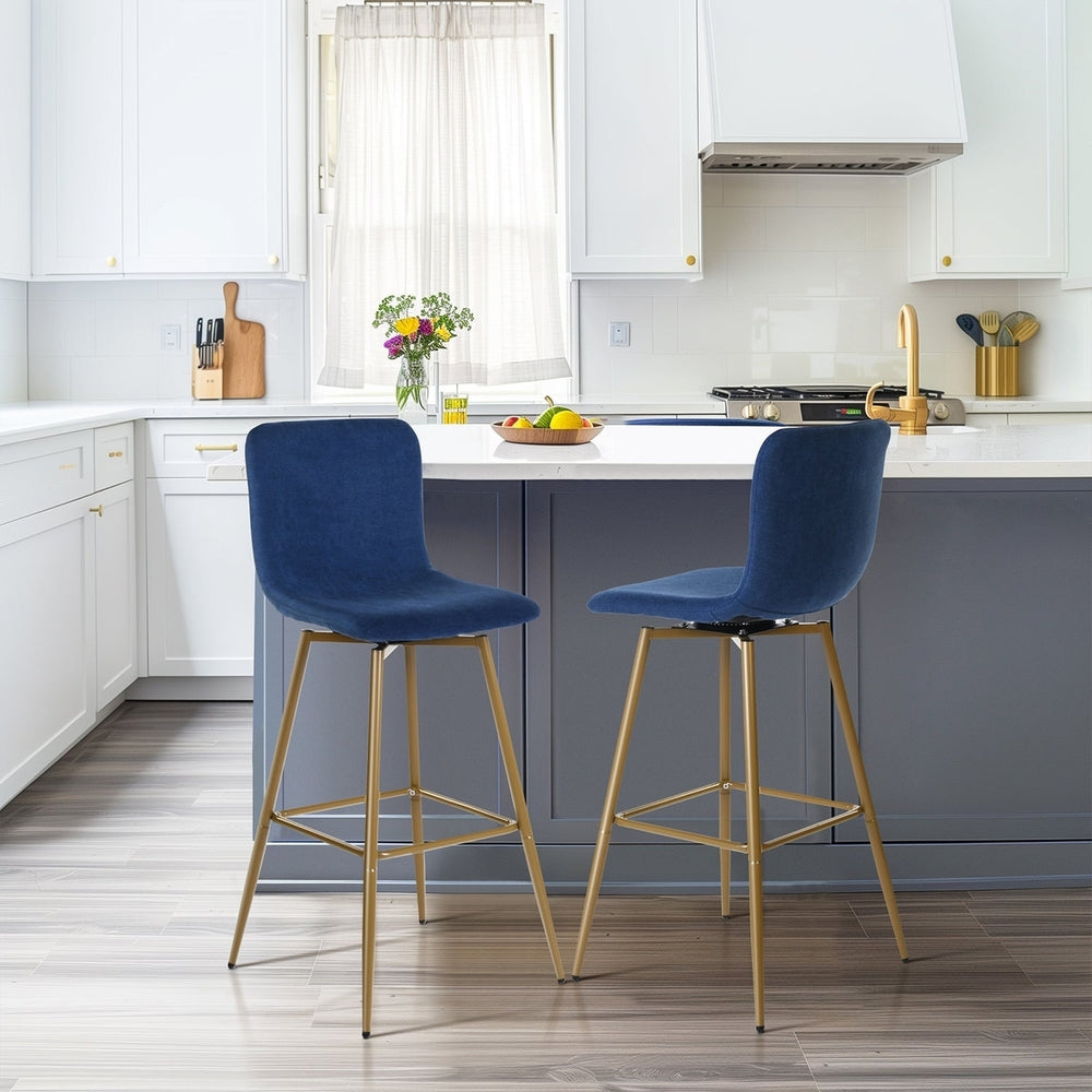 Set of Two 29" Dark Blue And Gold Steel Bar Height Bar Chairs Image 2