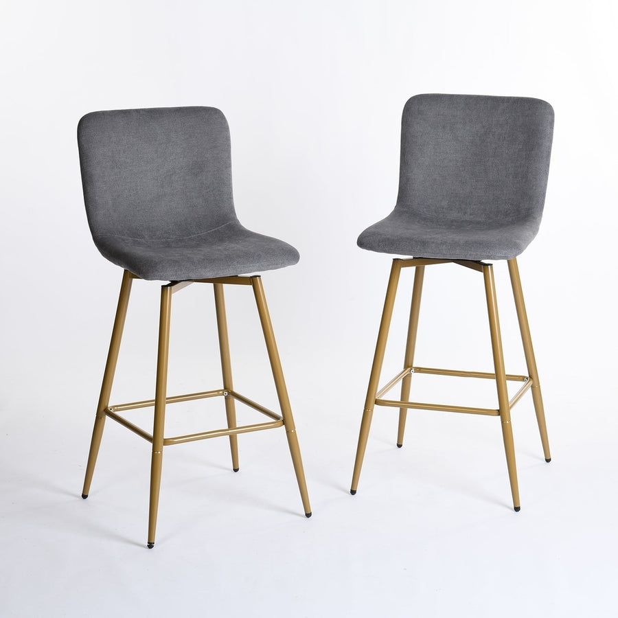 Set of Two 29" Gray And Gold Steel Bar Height Bar Chairs Image 1