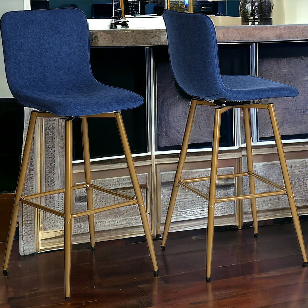 Set of Two 29" Dark Blue And Gold Steel Bar Height Bar Chairs Image 10