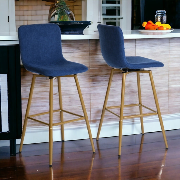 Set of Two 29" Dark Blue And Gold Steel Bar Height Bar Chairs Image 11