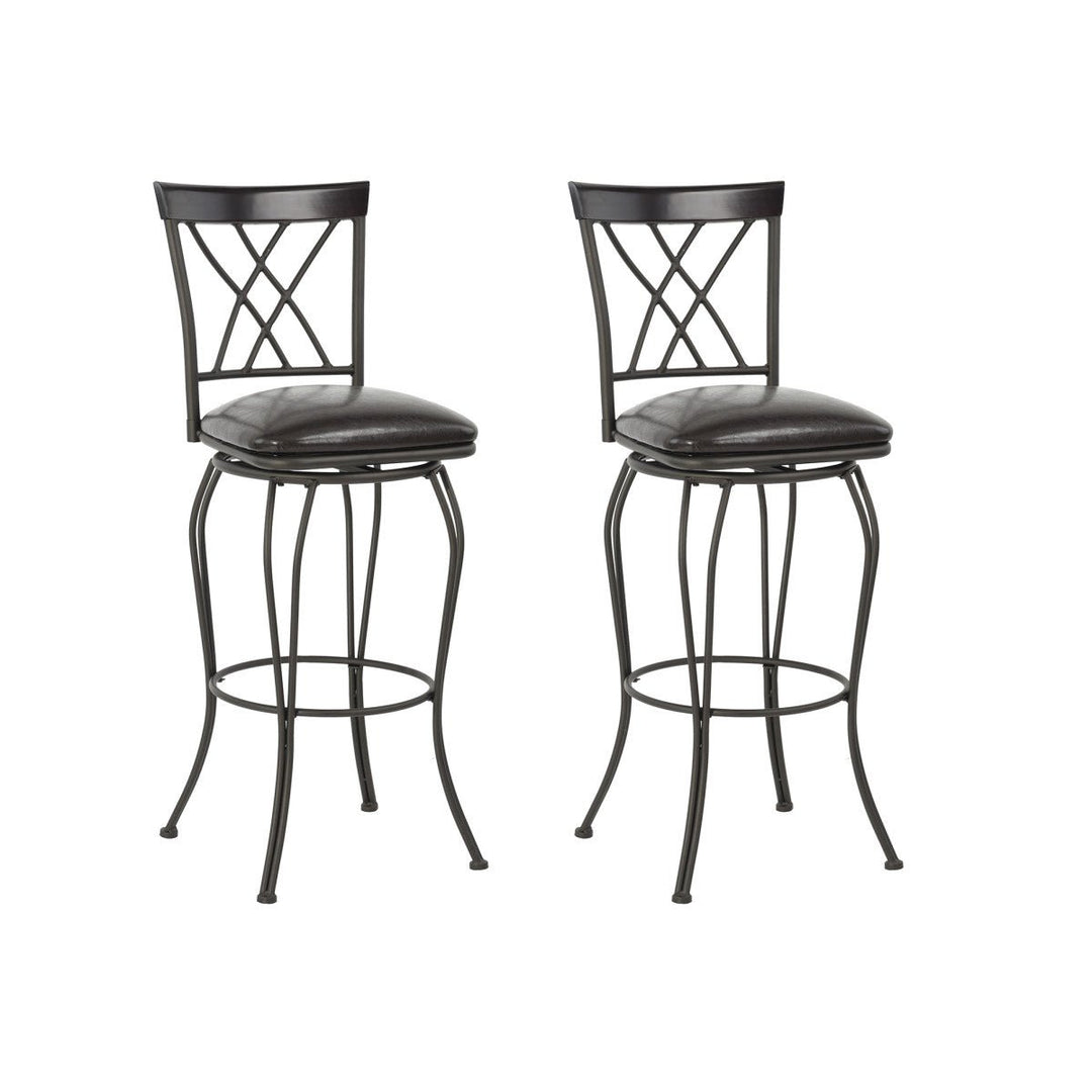 Set of Two 30" Black Faux Leather And Steel Swivel Bar Height Bar Chairs Image 7