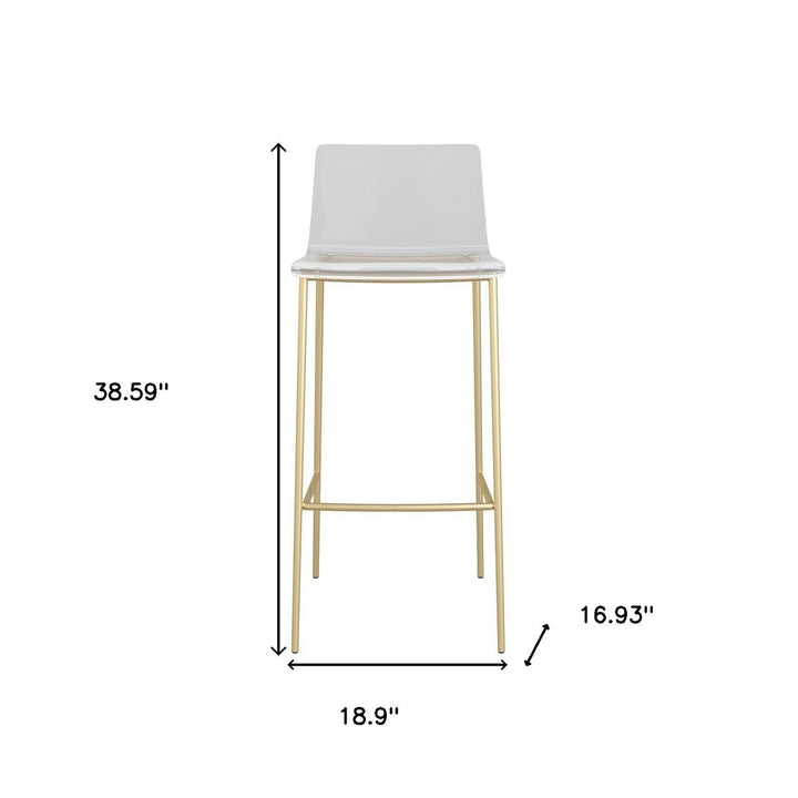 Set of Two 30" Clear And Gold Plastic Low Back Bar Height Bar Chairs Image 7