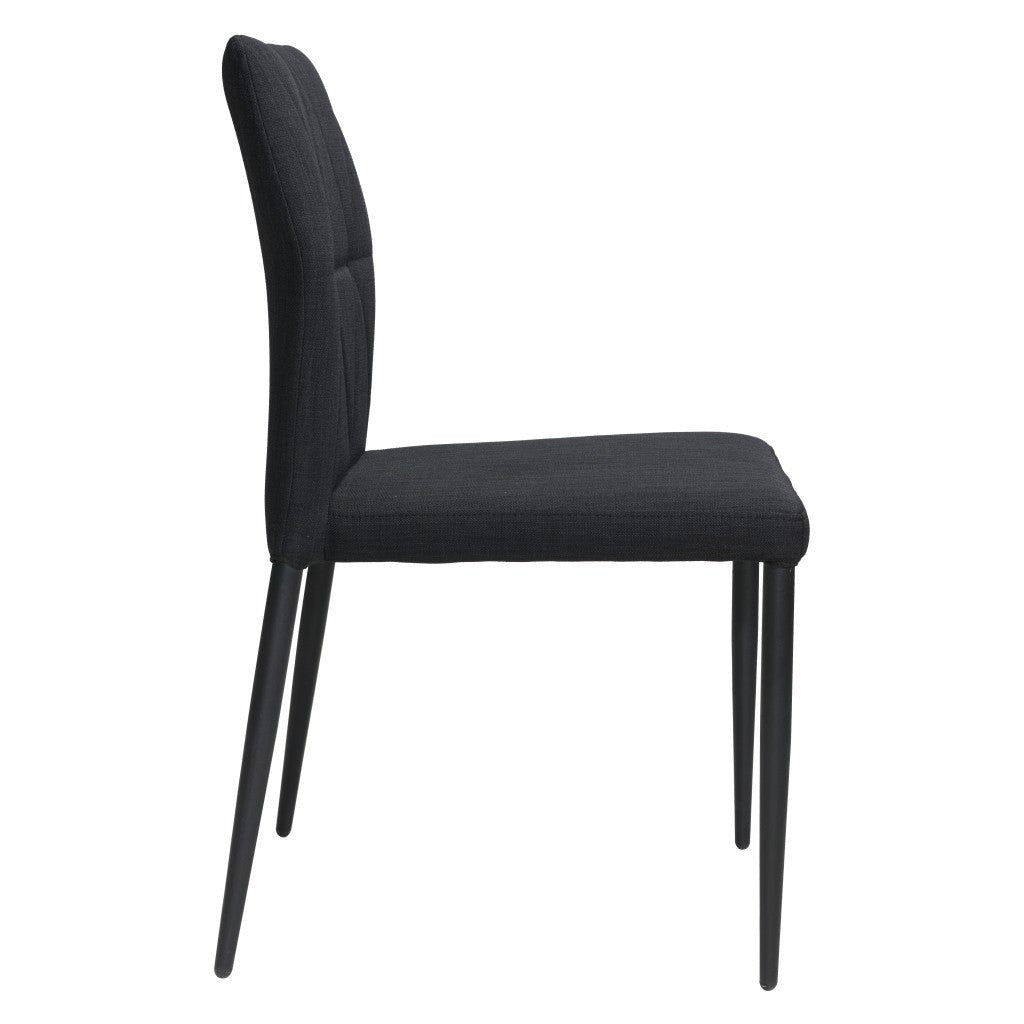 Set of Four Tufted Black Upholstered Fabric Dining Side Chairs Image 4