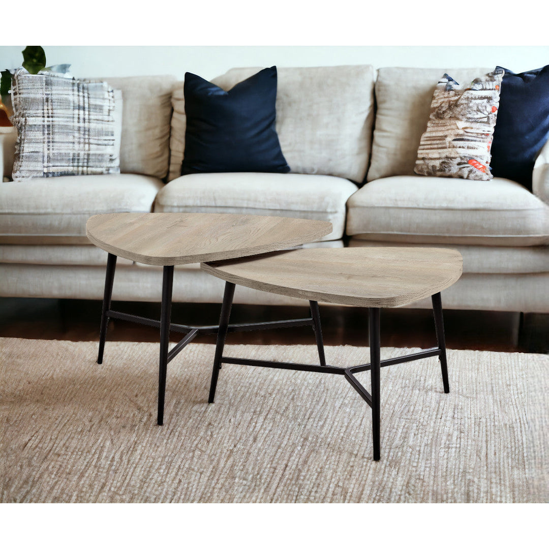 Set Of Two 33" Taupe And Black Triangle Nested Coffee Tables Image 5