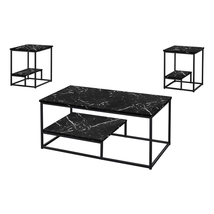 Set Of Three 42" Black Rectangular Coffee Table With Shelf Image 1