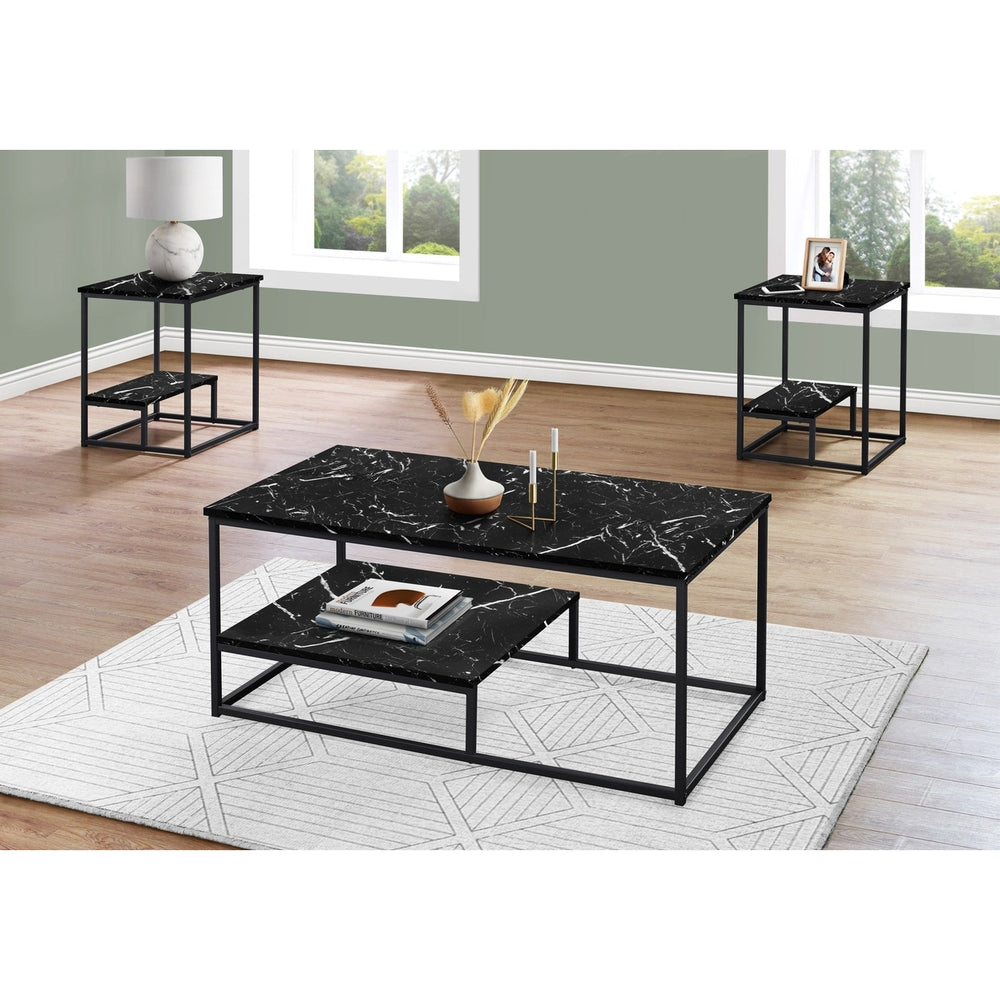 Set Of Three 42" Black Rectangular Coffee Table With Shelf Image 2