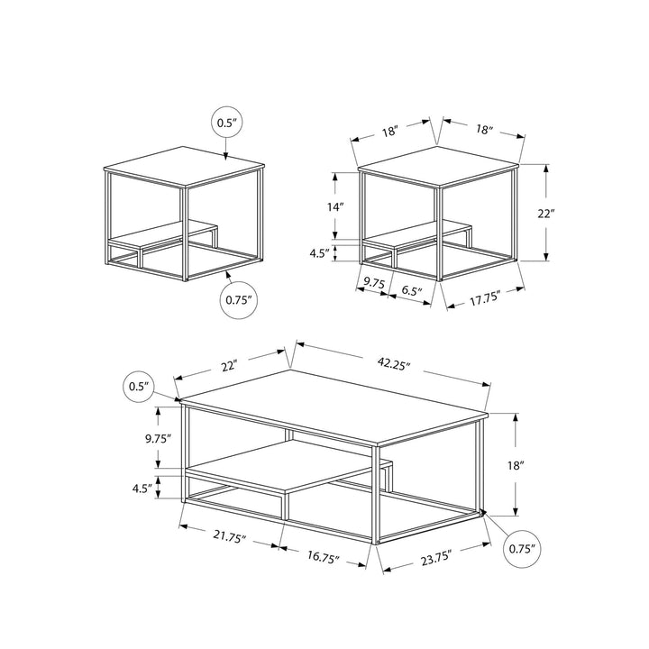 Set Of Three 42" Black Rectangular Coffee Table With Shelf Image 5