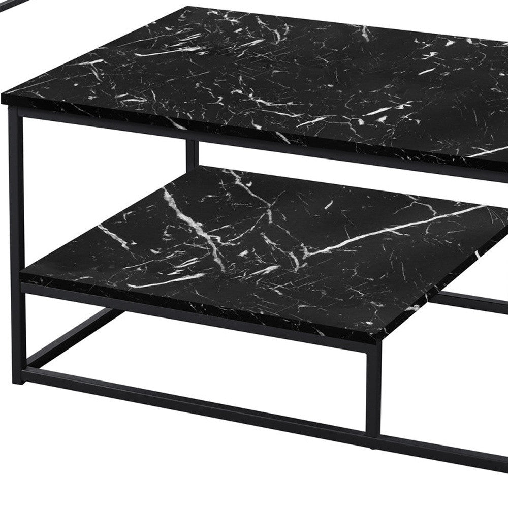 Set Of Three 42" Black Rectangular Coffee Table With Shelf Image 10