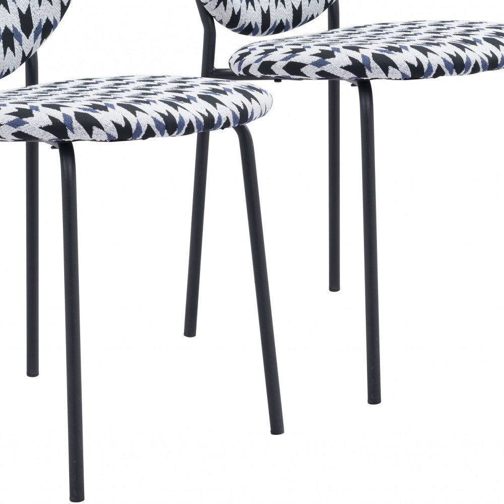 Set of Two Blue Black and White Arrow Design Dining or Side Chairs Image 2