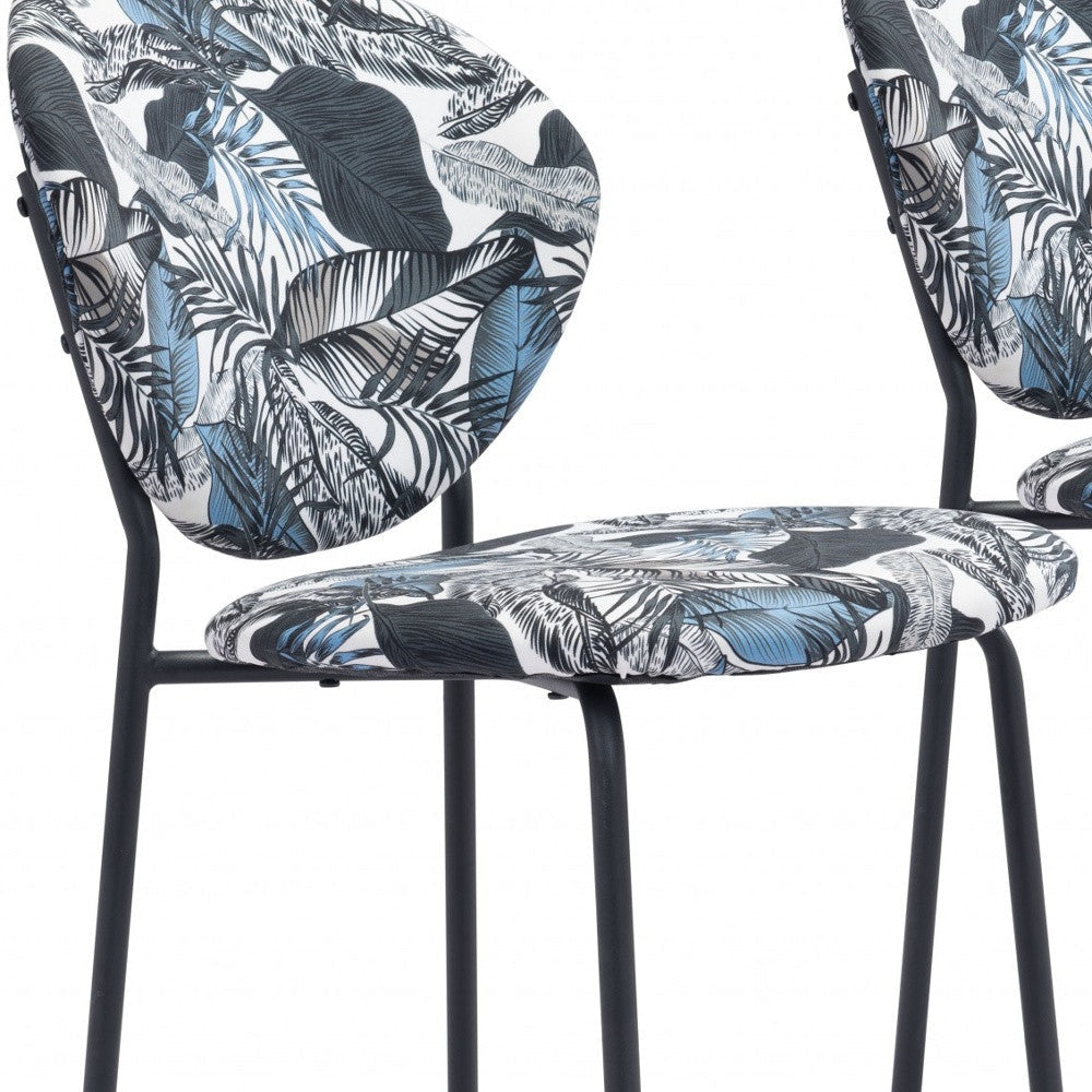 Set of Two Blue Black and White Tropical Design Dining or Side Chairs Image 2