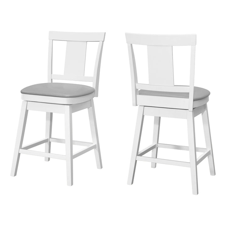 Set of Two 23 " Gray And White Faux Leather And Solid Wood Swivel Counter Height Bar Chairs Image 1