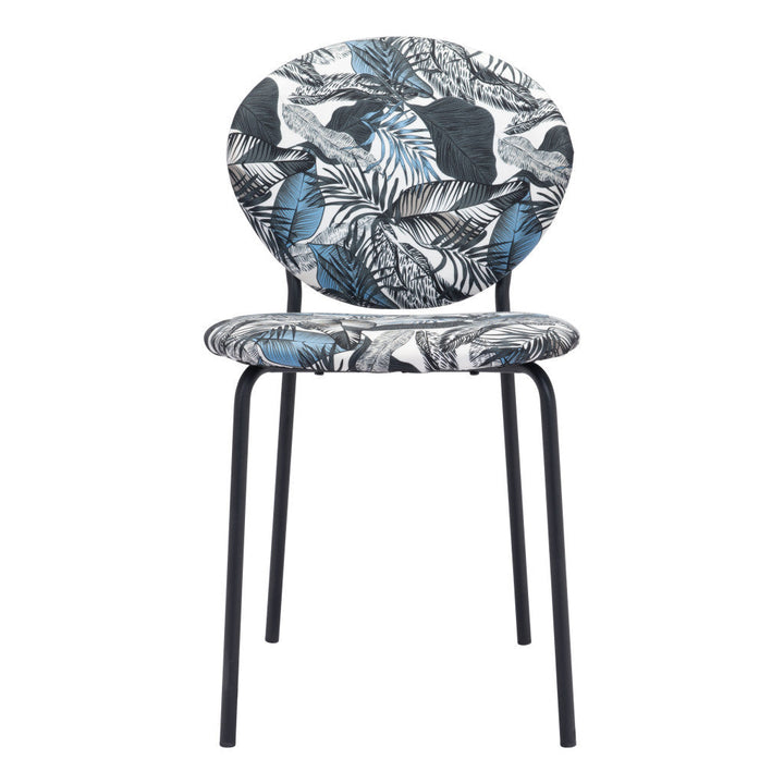 Set of Two Blue Black and White Tropical Design Dining or Side Chairs Image 6