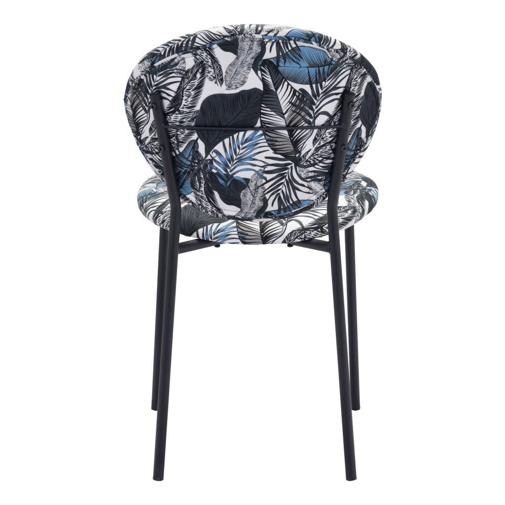 Set of Two Blue Black and White Tropical Design Dining or Side Chairs Image 7