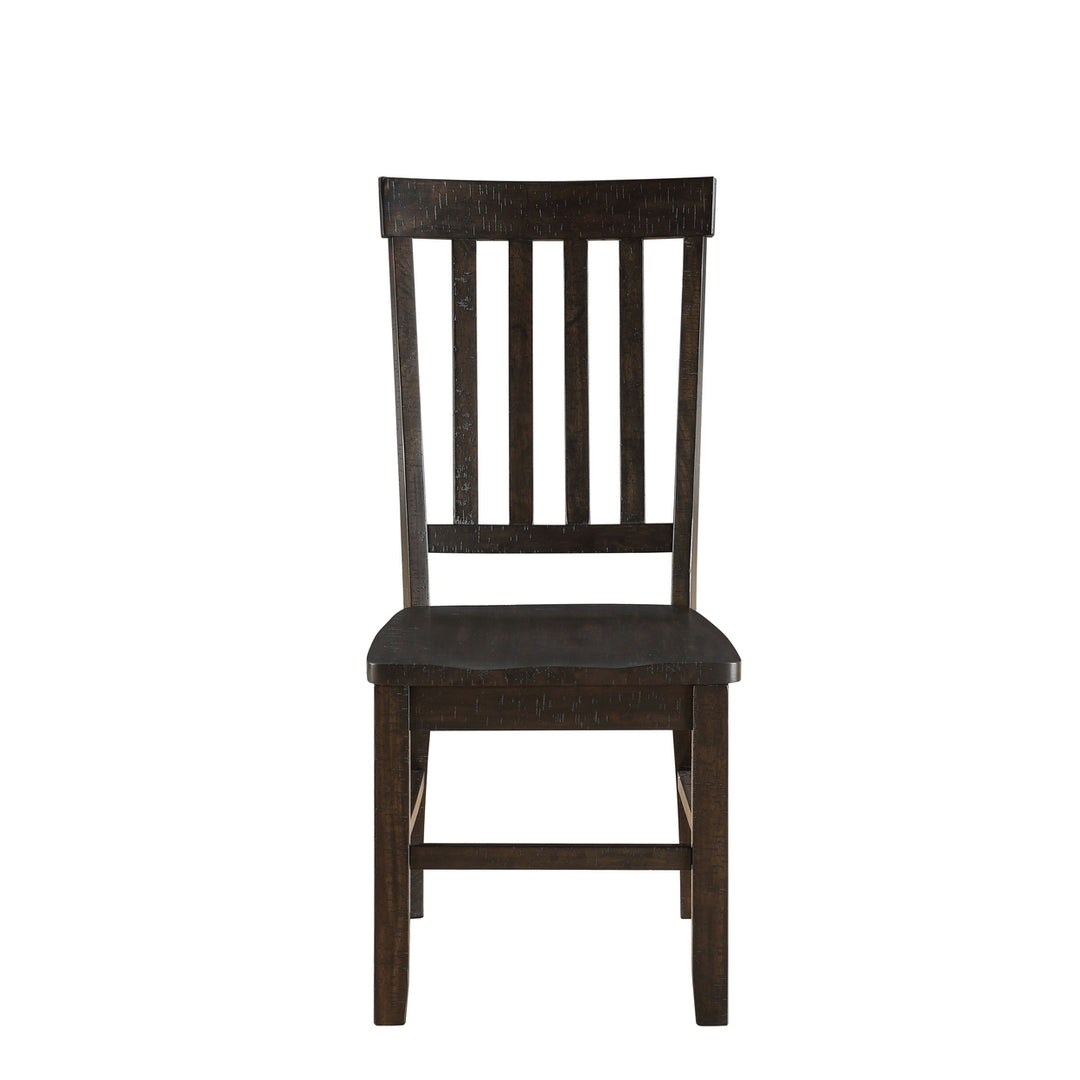 Set of Two Brown Wood Ladder Back Dining Side Chairs Image 2