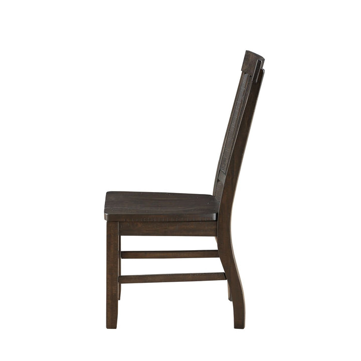 Set of Two Brown Wood Ladder Back Dining Side Chairs Image 3