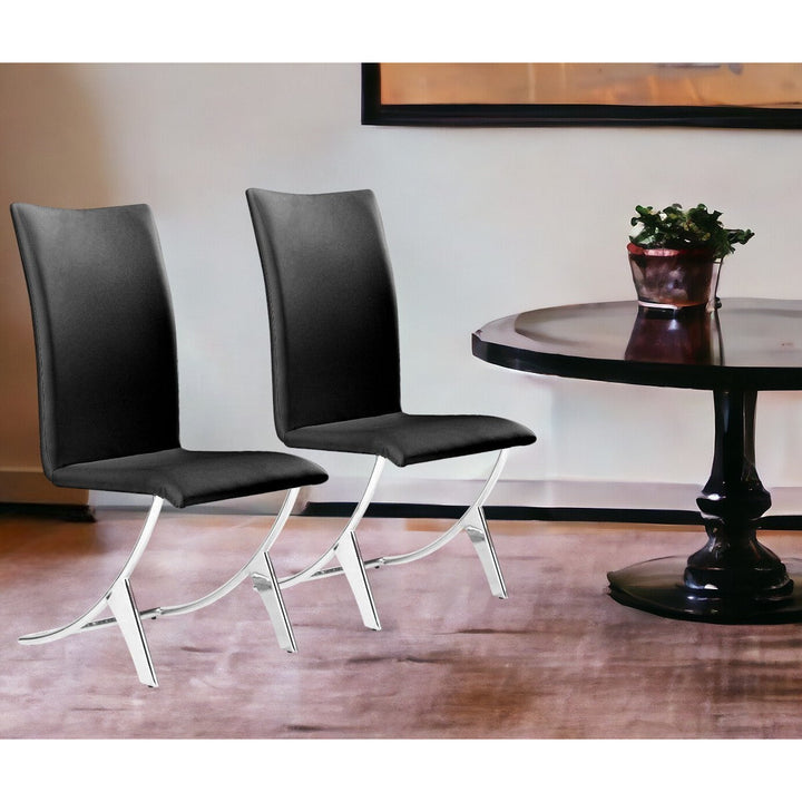 Set of Two Black And Silver Upholstered Faux Leather Dining Side Chairs Image 4