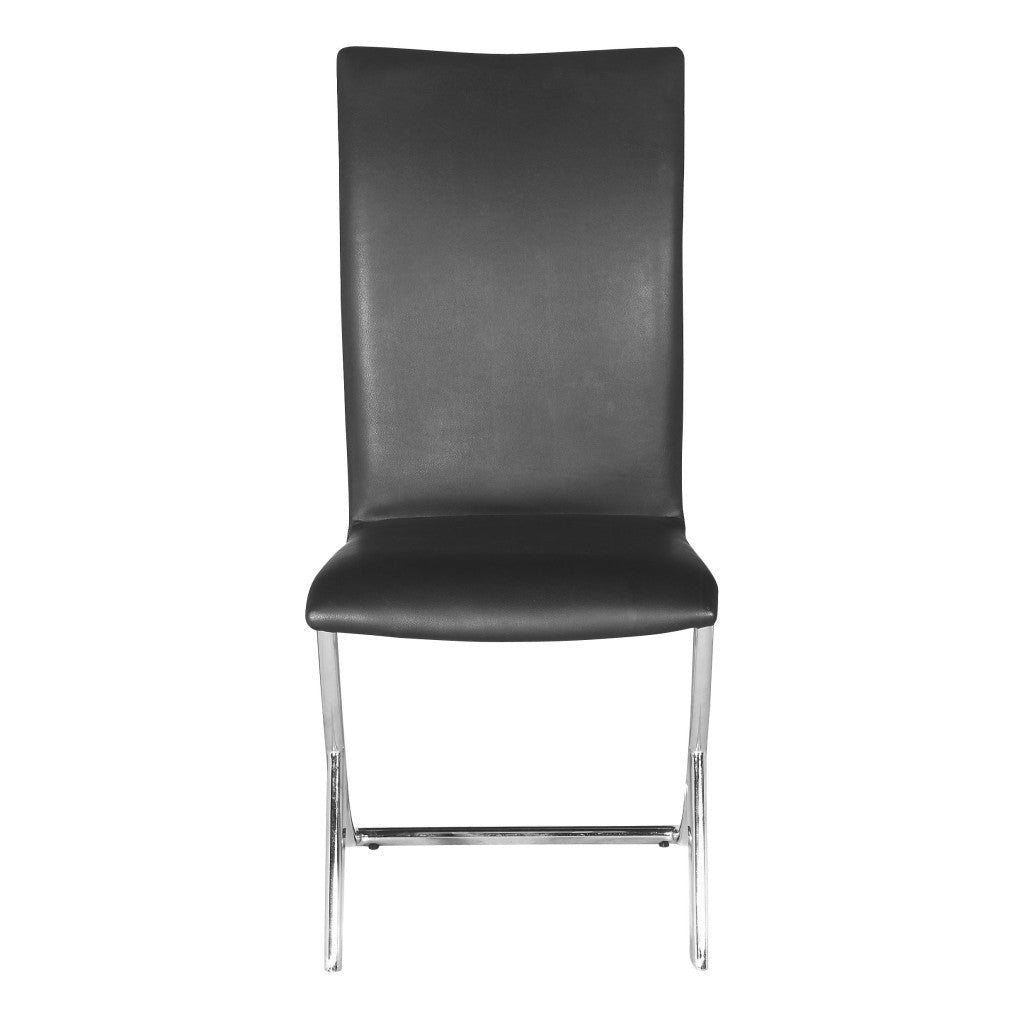 Set of Two Black And Silver Upholstered Faux Leather Dining Side Chairs Image 6