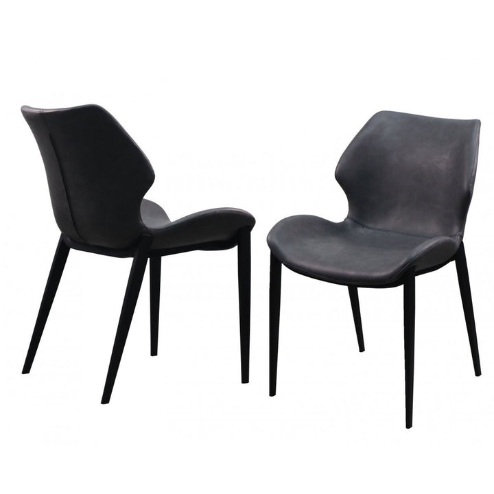 Set of Two Gray And Black Upholstered Faux Leather Wing Back Dining Side Chairs Image 1