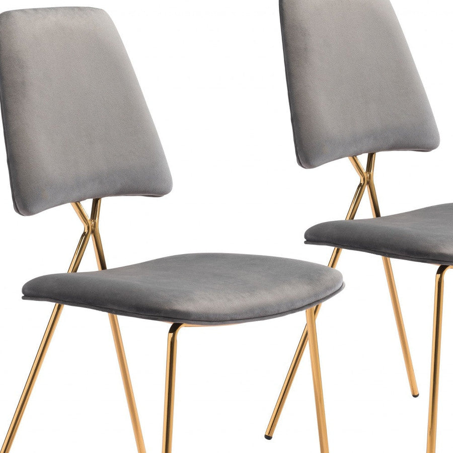 Set of Two Gray And Gold Upholstered Velvet Open Back Dining Side Chairs Image 1